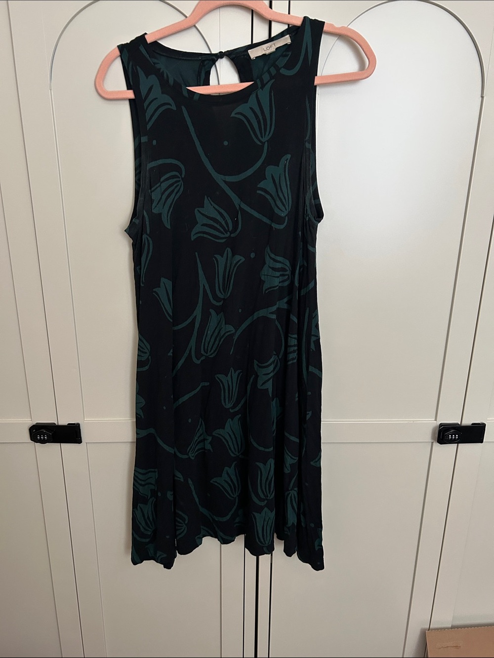 LOFT Black Dress with Teal Floral Print
